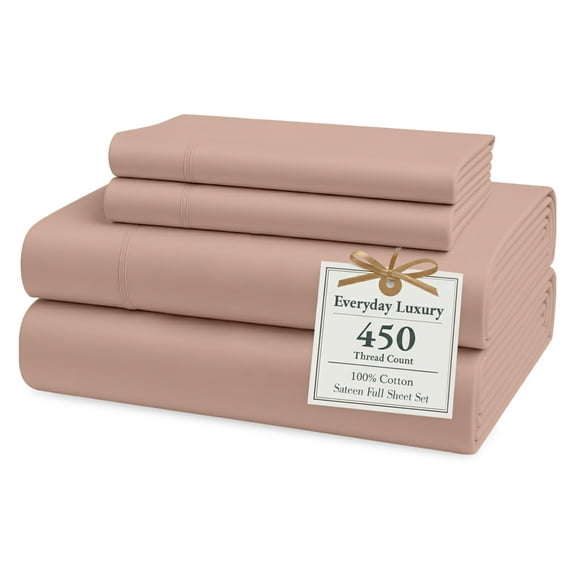 Casa Platino 100% Cotton Sheets Full Size Bed Sheets - 450 Thread Count 100% Cotton Sheets, 4PC Bed Sheets, Soft & Breathable Full Size Sheets Deep Pocket Set, Hotel Luxury Sheets - Sepia Rose