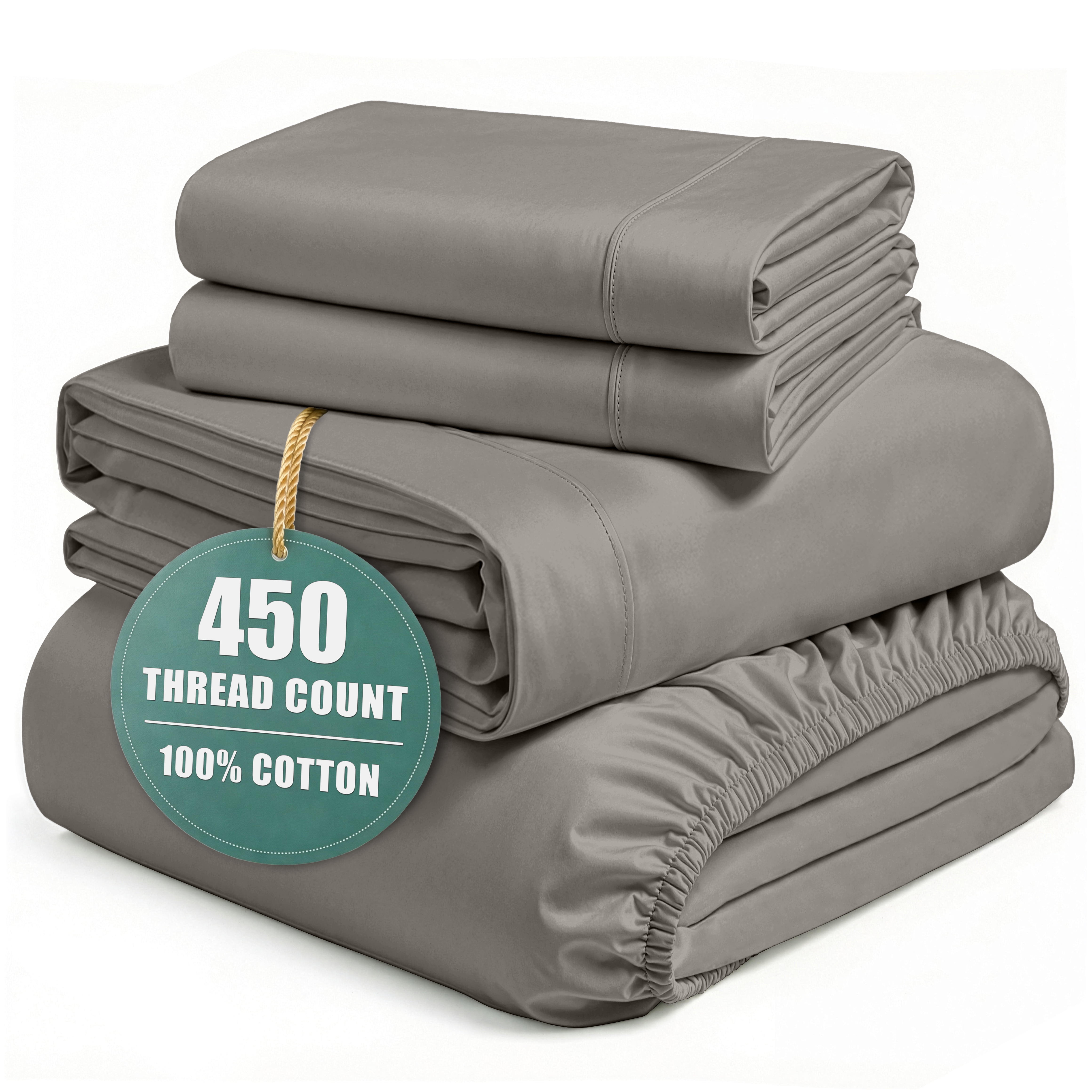 Casa Platino Cotton Queen Sheet Set – 450 Thread Count 100% Cotton Sheets Long Staple, Silky Soft Sateen Finish, Snug Fit 15" Deep Pocket – Paloma Grey