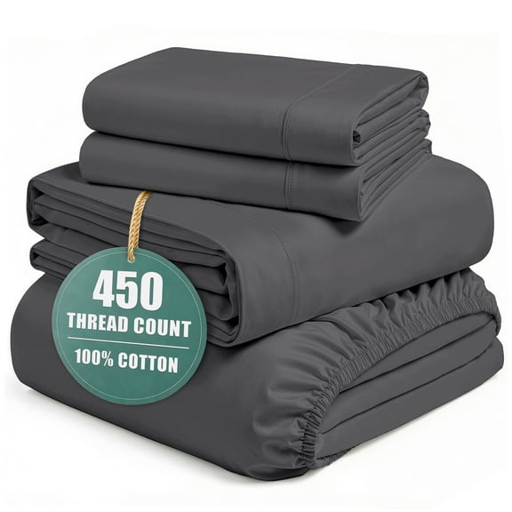 Casa Platino Queen Size Bed Sheets Set – 450TC 100% Cotton Cooling Sheets, Silky Smooth Sateen Finish, Durable Daily Use, Snug Fit 15" Deep Pocket – Charcoal