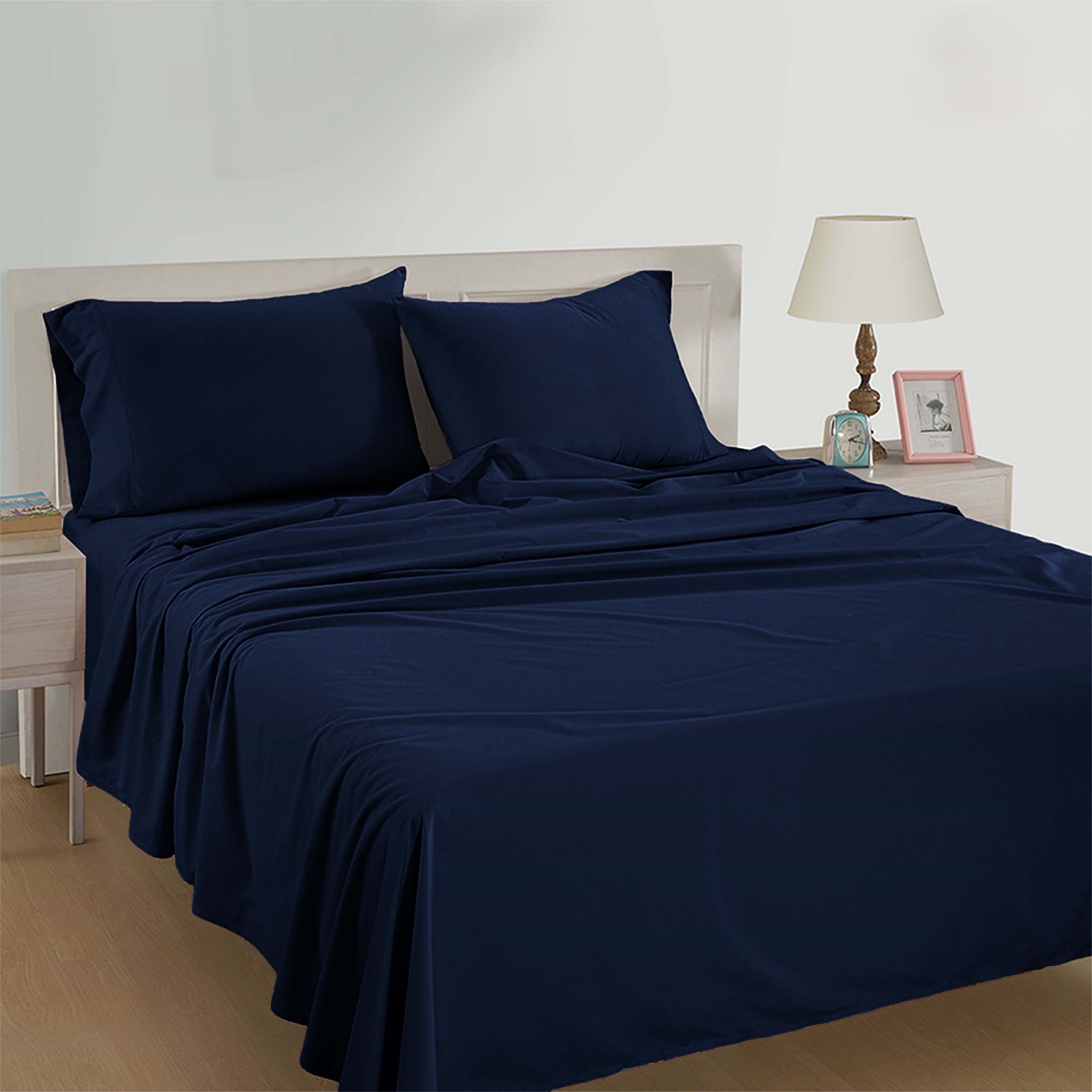 Casa Platino 100% Cotton Sheet Set – 4 Piece Twin Size Sheets, Durable for Daily Comfort, Classic Percale Weave, 15” Twin Fitted Sheet, Low Pill – Navy