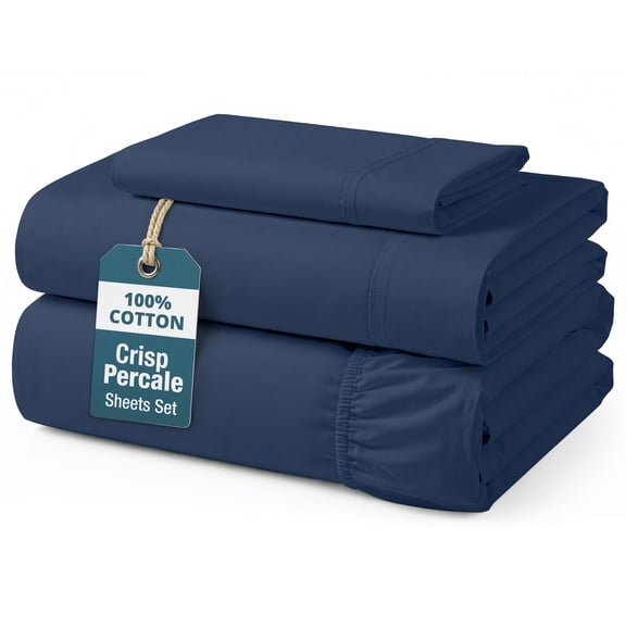 Casa Platino 100 Cotton Sheet Set – 4 Piece Twin Size Sheets, Durable for Daily Comfort, Classic Percale Weave, 15” Twin Fitted Sheet, Low Pill – Navy