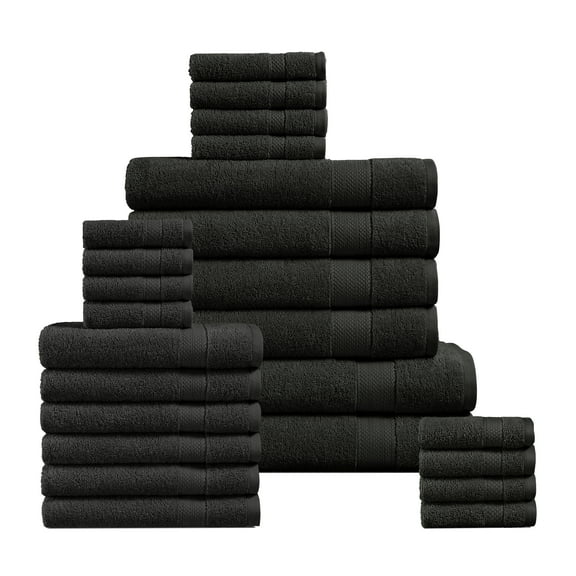 Casa Platino 24 Piece Towels Set –2 Bath Sheets, 2 Large Bath Towels, 2 Gym Towels, 6 Hand Towels, 8 Washcloths, Soft, Quick Dry Comfort for the Whole Family – Black
