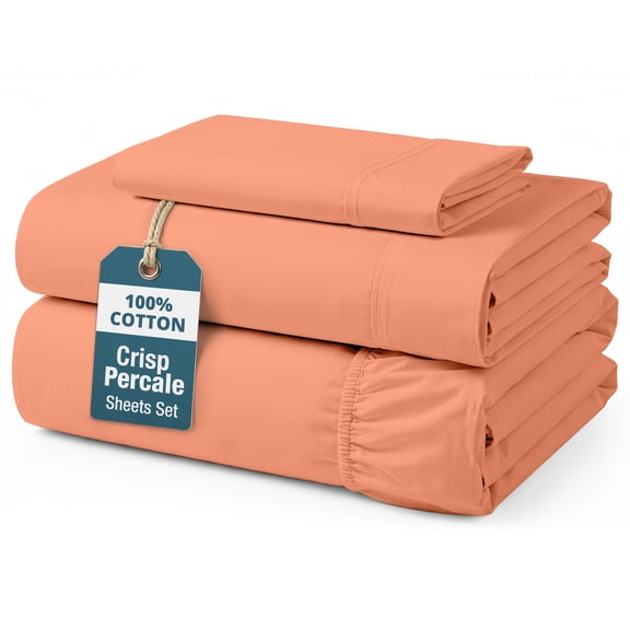 Casa Platino 100 Cotton Twin Bed Sheet Set – Soft & Crisp Percale Sheets for Durable Luxury Everyday Comfort, 15” Snug Fit Deep Pocket, Fade Resistant – Rose Dawn