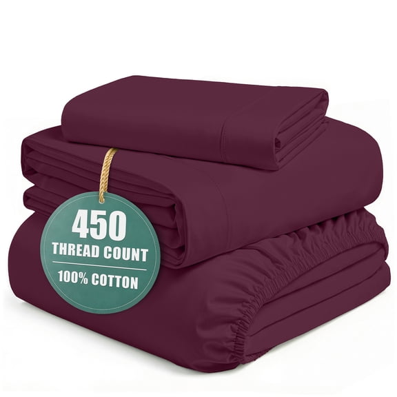 Casa Platino 100% Cotton Twin Bed Sheet Set 450 TC - Soft & Comfy Sateen Weave Bedding Sheets, Machine Wash, Hotel-Like Thick Sheets - Windsor Wine