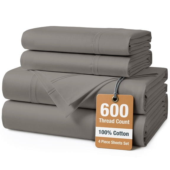 Casa Platino 100% Cotton Twin XL Bed Sheet Set 600 TC - Soft & Comfy Sateen Weave Bedding Sheets, Machine Wash, Hotel-Like Thick Sheets - Charcoal