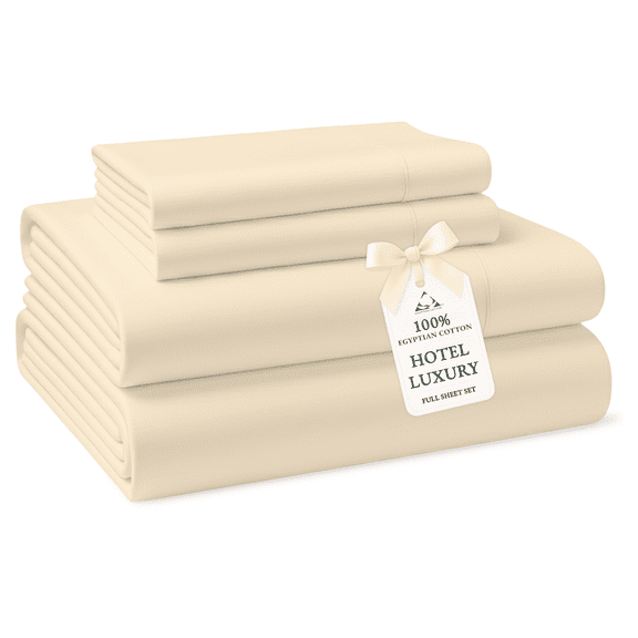 Casa Platino Full Sheet Set – Cooling Bed Sheets, 100% Egyptian Cotton, Hotel Luxury Sateen Finish, Fade Resistant, 15” Fitted Sheet – Ivory