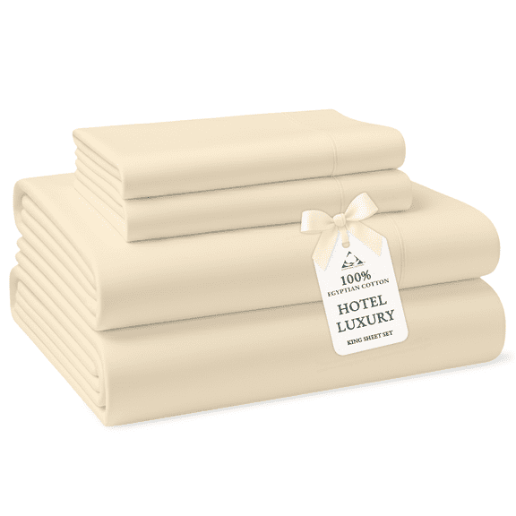 Casa Platino King Size Sheets Set – 100% Egyptian Cotton Bedding Sheets, Luxury Hotel Softness with a Cool Sateen Finish, Deep 15” Pocket – Ivory