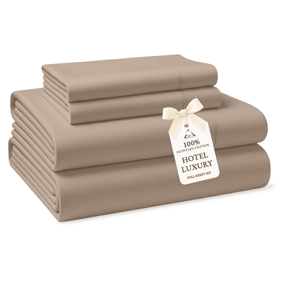 Casa Platino 100% Egyptian Cotton Sheets Full Size Set – Premium Soft Hotel Sateen Finish, Deep 15” Pocket, Fade Resistant – Taupe