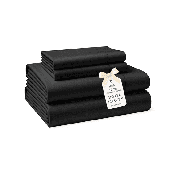 Casa Platino Full Size Soft Sheets- 100% Egyptian Cotton Bed Sheets, Luxury Hotel Comfort with Sateen Finish, 15” Deep Pocket, Easy Care – Black