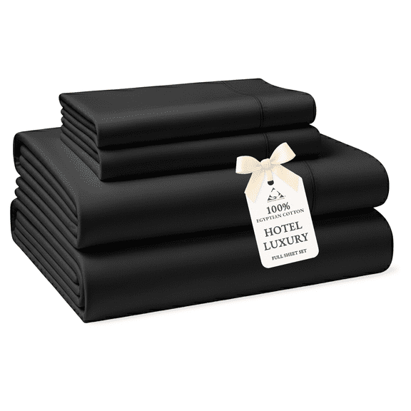Casa Platino Full Size Soft Sheets- 100% Egyptian Cotton Bed Sheets, Luxury Hotel Comfort with Sateen Finish, 15” Deep Pocket, Easy Care – Black