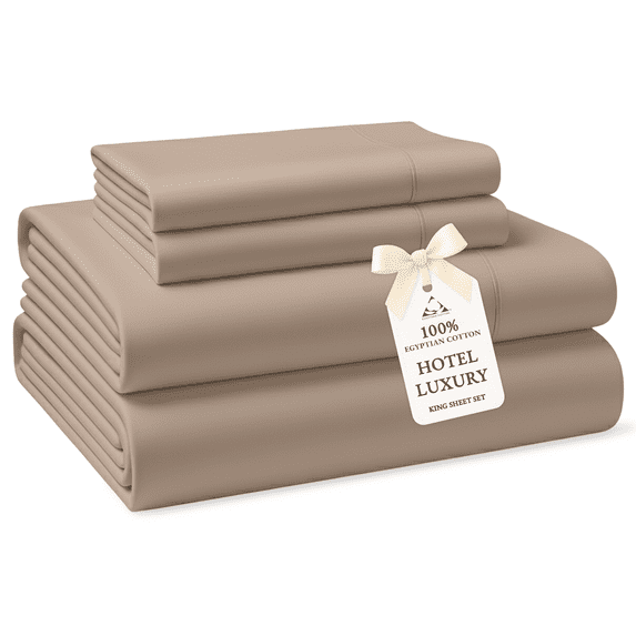 Casa Platino 100% Egyptian Cotton Sheets, King Bedsheet Set – Premium Hotel Sateen Finish for All Seasons, Deep 15” Pocket, Easy Care –Taupe