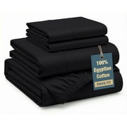 Casa Platino 100% Egyptian Cotton Sheets King Size Bed Set   Buttery Soft & Silky Sateen Weave for Winter Sleep Comfort, Snug Fit 15" Deep Pocket, Hotel Comfort at Home   Black