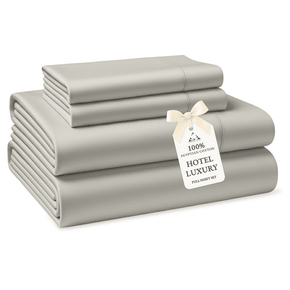 Casa Platino Full Sheet & Pillowcase Sets – 100% Egyptian Cotton Bed Sheets, Luxury Softness in Sateen Finish, Deep 15” Pocket, No Pill – Silver