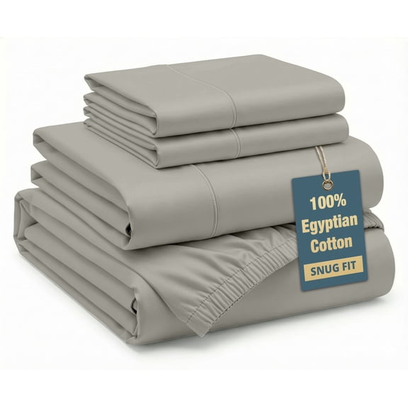 Casa Platino 100% Egyptian Cotton Sheet & Pillowcase Full Size Sets – Hotel Style Silky Sateen Weave Designed for Breathable All-Season Luxury Comfort, Deep 15” Pocket – Silver