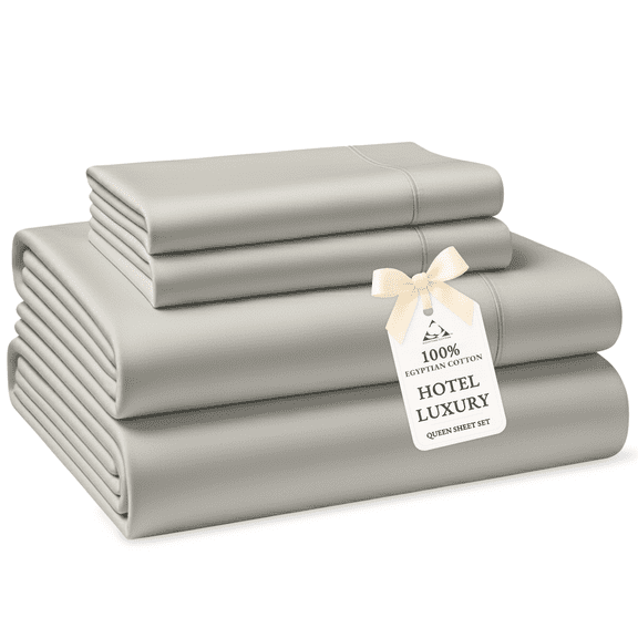 Casa Platino Bed Sheets Queen Size Set – 100% Egyptian Cotton Bed Sheets, Soft Hotel Sateen Finish, Luxury Every Night, Deep 15” Pocket, No Pill – Silver