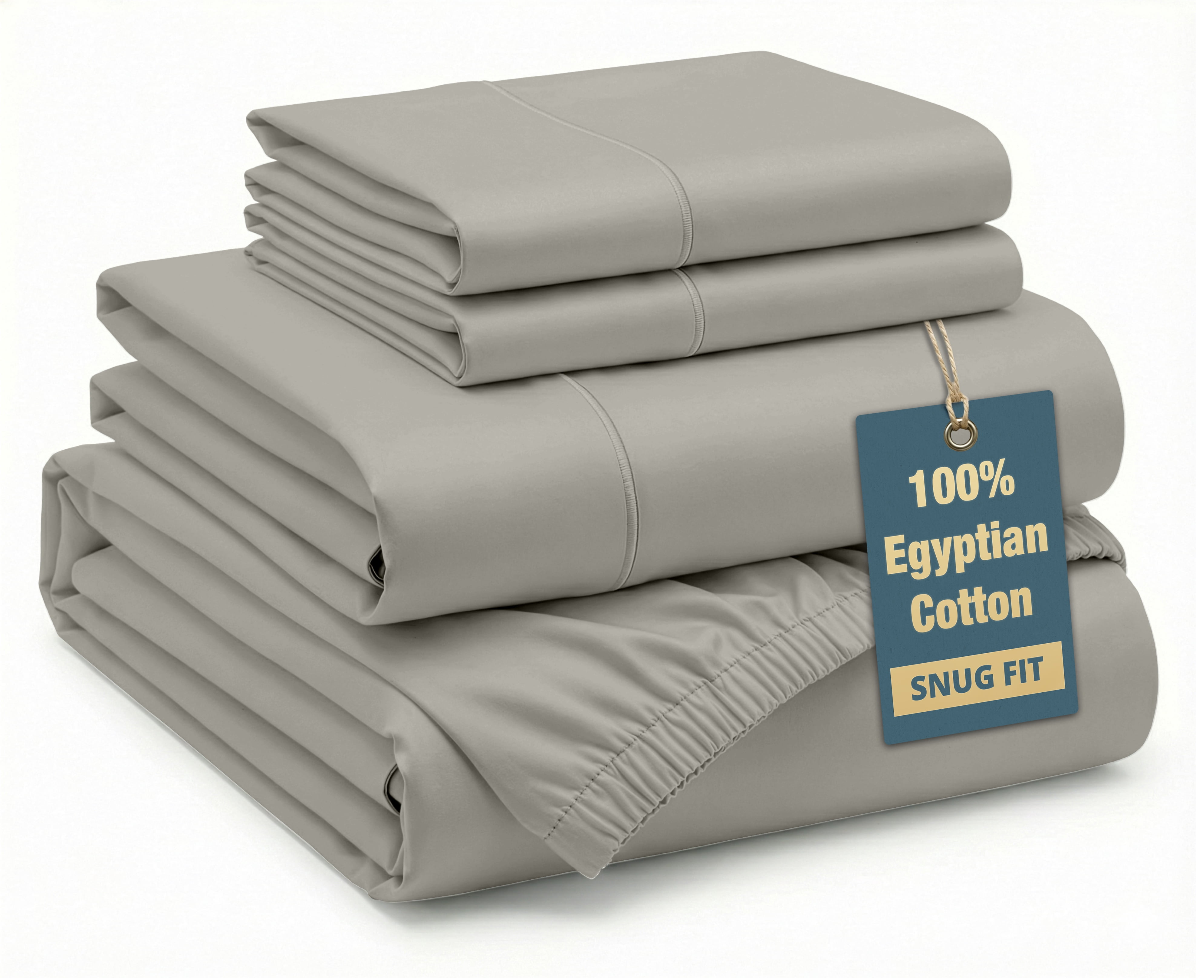 Casa Platino 100% Egyptian Cotton Bed Sheets Queen Size Set – Premium Silky Sateen Queen Sheets for Soft, Everyday Luxury Comfort, Fully Elasticized 15” Deep Pocket, No Pill – Silver