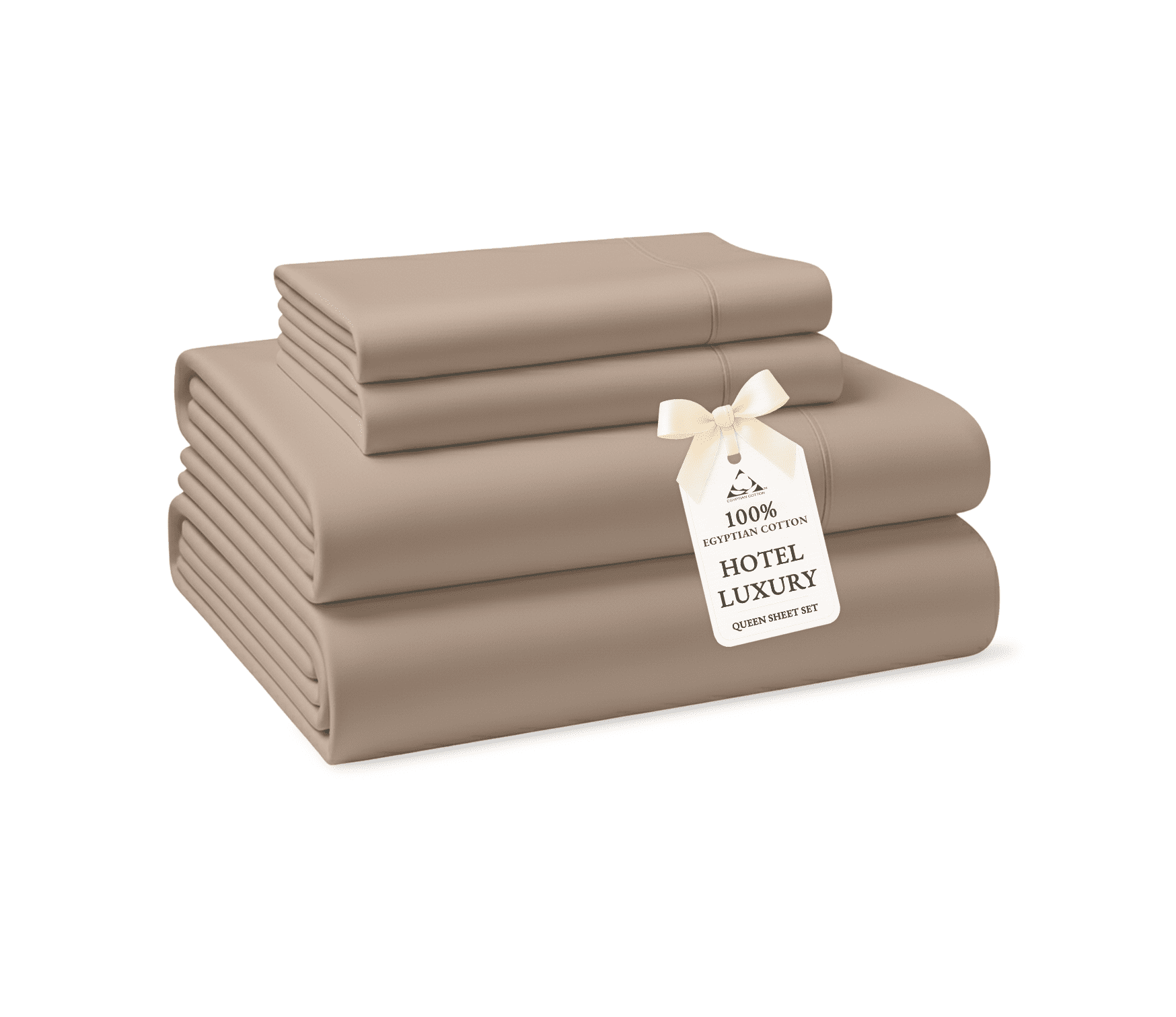 Casa Platino Bed Set Queen Size – 100% Egyptian Cotton Bedding Sheets, Luxury Silky Hotel Sateen Finish, Deep 15” Pocket, Easy to Wash – Taupe