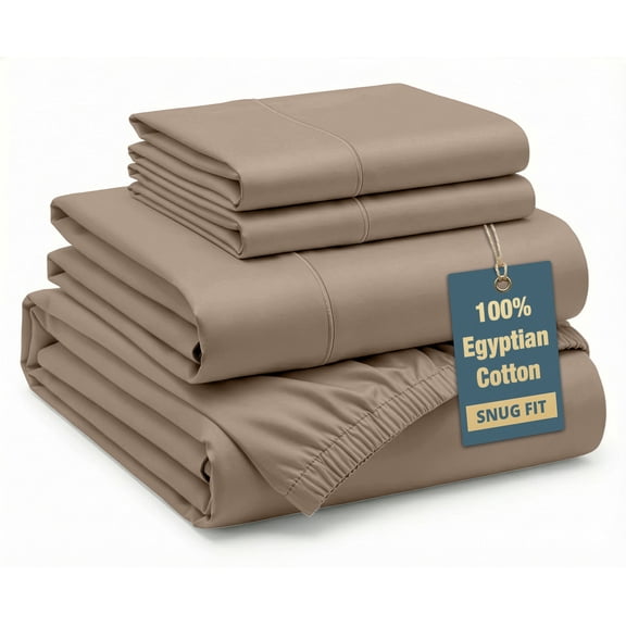 Casa Platino 100% Egyptian Cotton Queen Size Bed Seets – Breathable & Fade Resistant, Luxury Silky Hotel Sateen Finish, Snug Fit Deep 15” Pocket, Machine Washable – Taupe