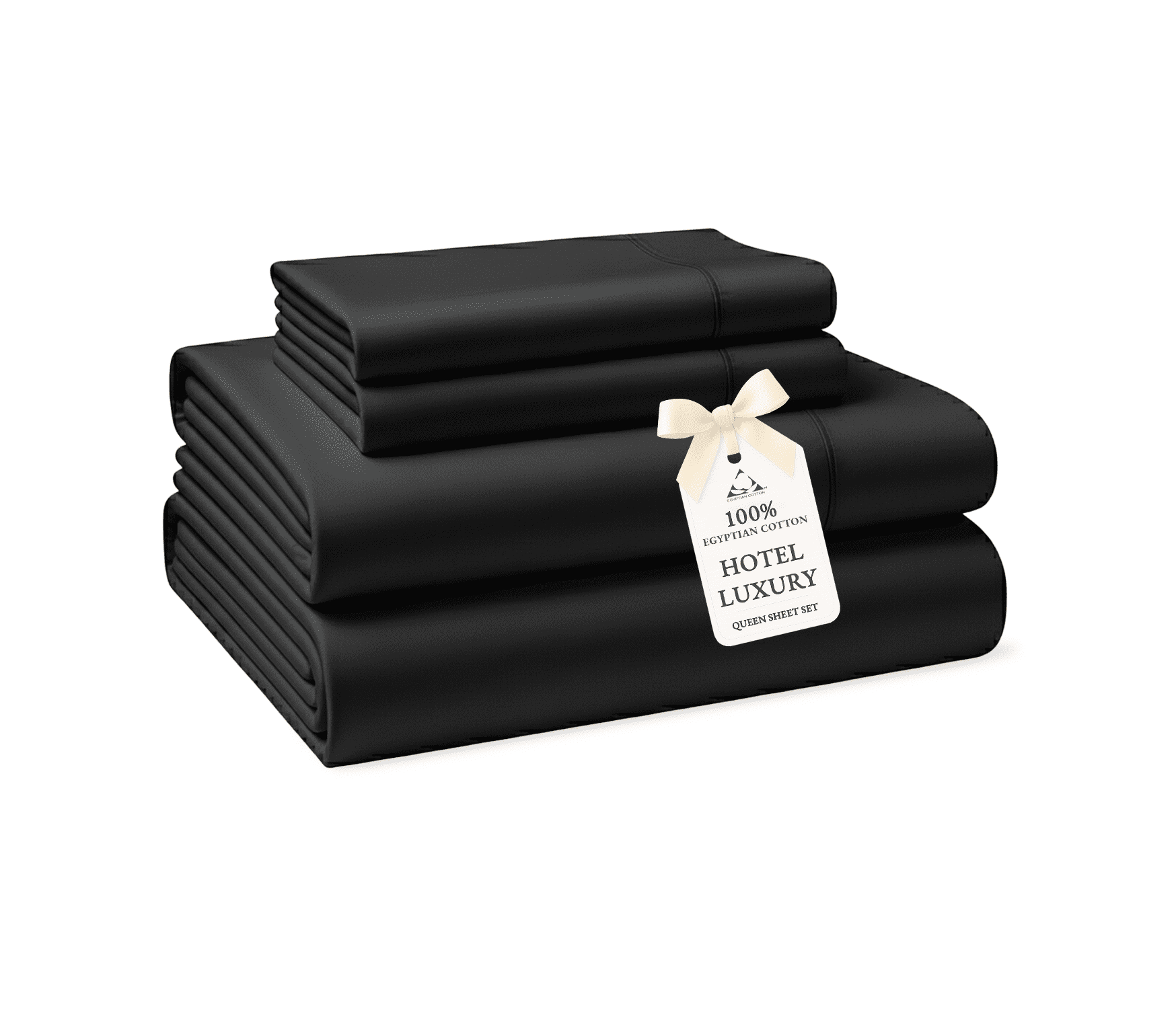 Casa Platino Queen Bed Sheets – 100% Egyptian Cotton Bedding Sheets Set, Luxury Hotel Softness with a Cool Sateen Finish, 15” Deep Pocket – Black