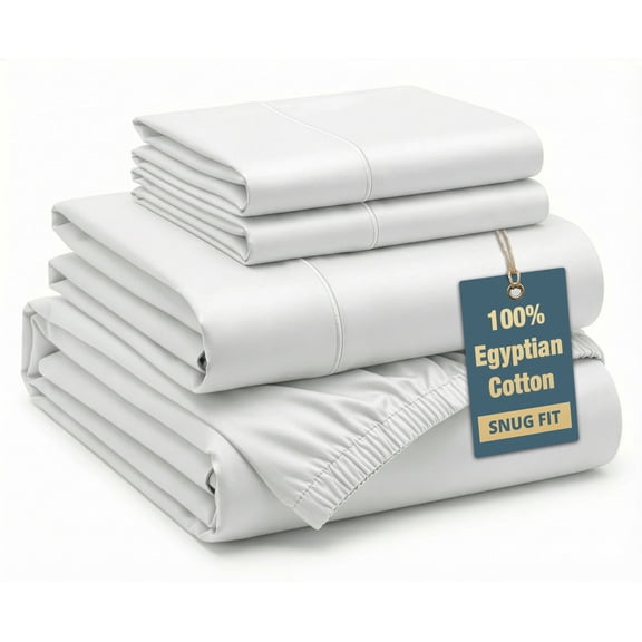 Casa Platino 100% Egyptian Cotton Sheets – 4 Piece King Sheet Set,Premium Sateen Weave with a Buttery-Soft, Silky Feel for All-Season Comfort, 15” Deep Pocket, Machine Washable – White