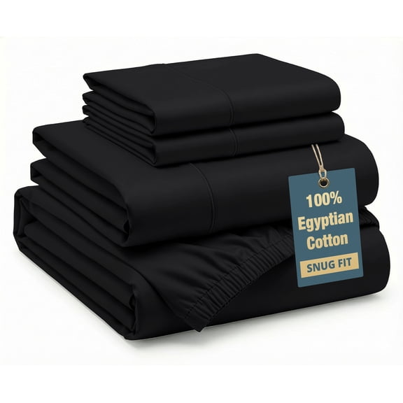 Casa Platino 100% Egyptian Cotton Sheets King Size Bed Set – Buttery Soft & Silky Sateen Weave for Winter Sleep Comfort, Snug Fit 15" Deep Pocket, Hotel Comfort at Home – Black