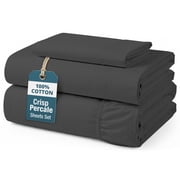 Casa Platino 100 Cotton Sheets Set – 3 Piece Twin Sheets, Hotel Luxury Soft & Crisp Percale Weave for Kids Room, 15” Snug Fit Deep Pocket, Machine Washable – Charcoal