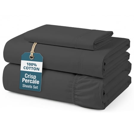Casa Platino 100 Cotton Sheets Set – 3 Piece Twin Sheets, Hotel Luxury Soft & Crisp Percale Weave for Kids Room, 15” Snug Fit Deep Pocket, Machine Washable – Charcoal