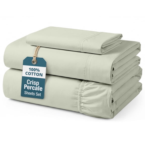 Casa Platino 100 Cotton Sheets Twin Size – Naturally Cooling Percale Sheets For Drom Rooms, Everyday Luxury Comfort, Fade Resistant, 15” Deep Pocket – Mineral