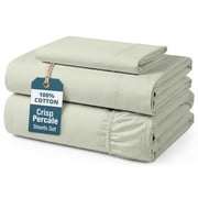 Casa Platino 100 Cotton Sheets Twin Size – Naturally Cooling Percale Sheets For Drom Rooms, Everyday Luxury Comfort, Fade Resistant, 15” Deep Pocket – Mineral