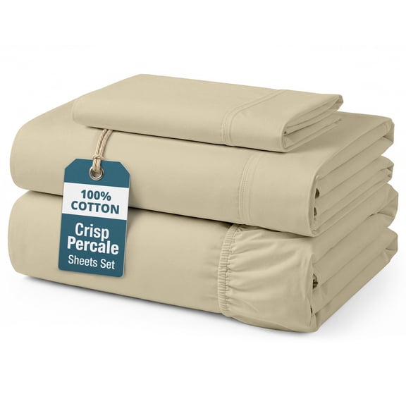 Casa Platino 100 Cotton Sheets Twin Size – Breathable Percale King Sheets for Everyday Comfort, Fade Resistant Machine Washable, 15” Snug Fit Deep Pocket – Linen