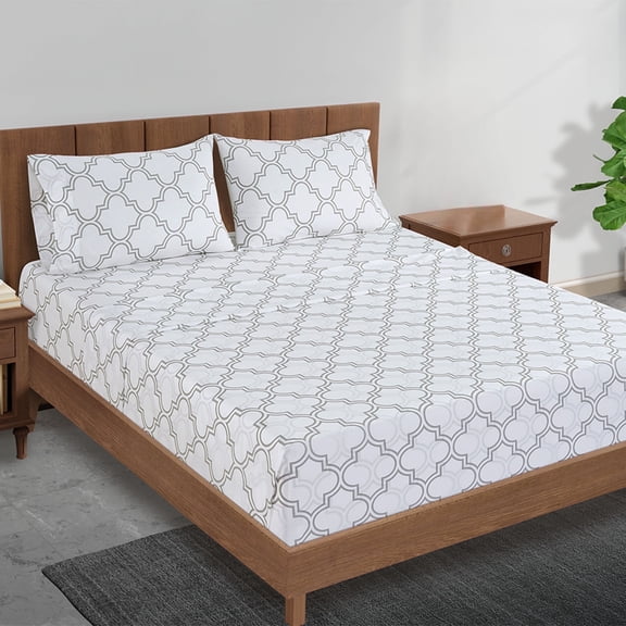 Casa Platino Twin Bed Sheets Sets – Long-Staple 100% Cotton Sheet, Naturally Soft Hotel Percale for Every Season, 15” Deep Pocket – Trellis Silver