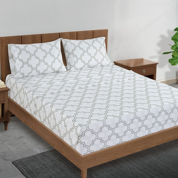 Casa Platino Twin XL Sheets – Soft 100% Cotton Bedding Set, Cooling Percale Weave, Hotel Luxury Comfort, 15” Deep Pocket Easy To Wash – Trellis Silver