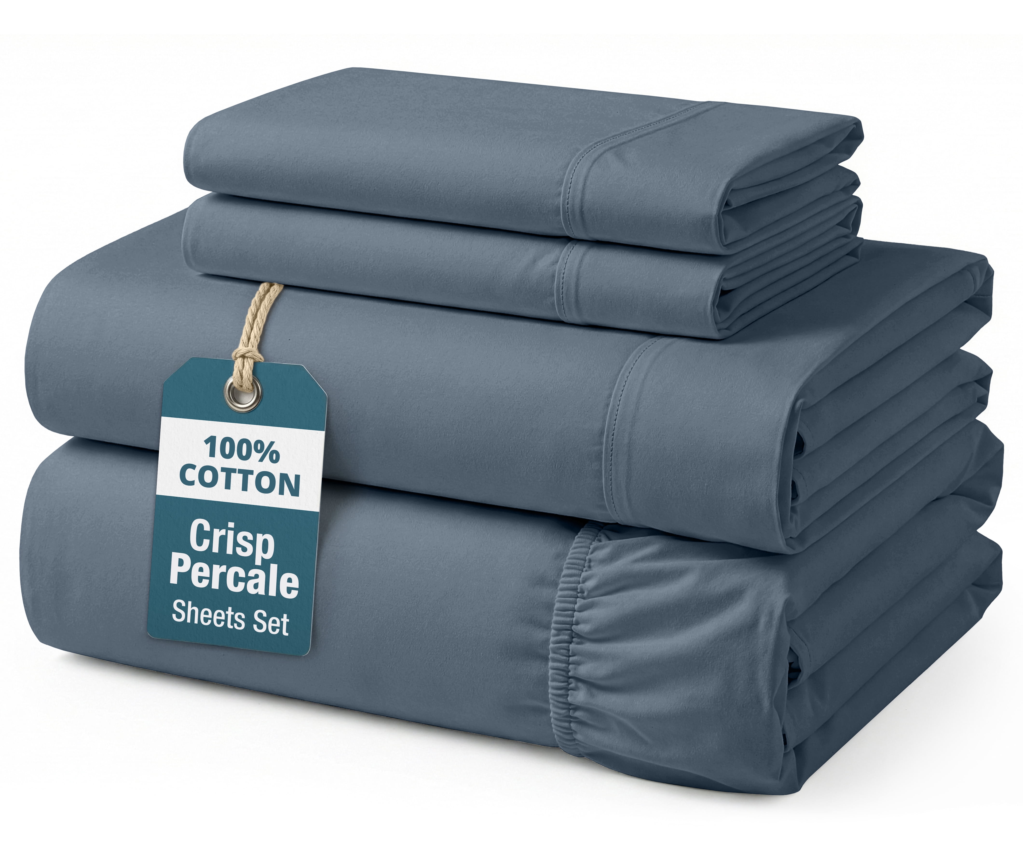 Casa Platino 100% Cotton Sheets Set – Naturally Cool Percale Queen Bed Sheets Sheet, All-Season Luxury Comfort, 15” Snug Fit Fitted Sheet, Easy Care – Estate Blue