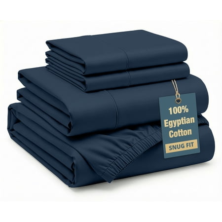 Casa Platino 100% Egyptian Cotton Sheets Full Size Bed – Premium Buttery Soft Sateen Weave with Hotel Style Luxury Comfort Feel, Snug Fit Deep 15” Pocket, Fade Resistant – Dark Denim