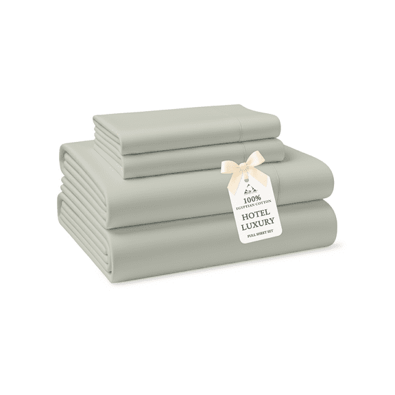 Casa Platino Full Sheets – Cooling Bed Sheets, 100% Egyptian Cotton, Hotel Style Sateen Comfort, Easy to Wash, Deep 15” Pocket – Mineral