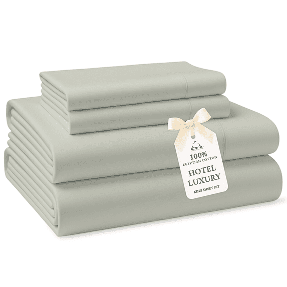 Casa Platino Bed Sheets King Set – 100% Egyptian Cotton Bedding Sheets, Luxury Hotel Sateen Finish, 15” Fitted Sheet, Easy to Wash – Mineral