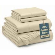 Casa Platino100% Egyptian Cotton King Size Sheets   Silky Sateen King Sheets Set, Hotel Style Luxury Bedding for Soft Breathable All-Season Comfort, 15  Deep Pocket   Linen