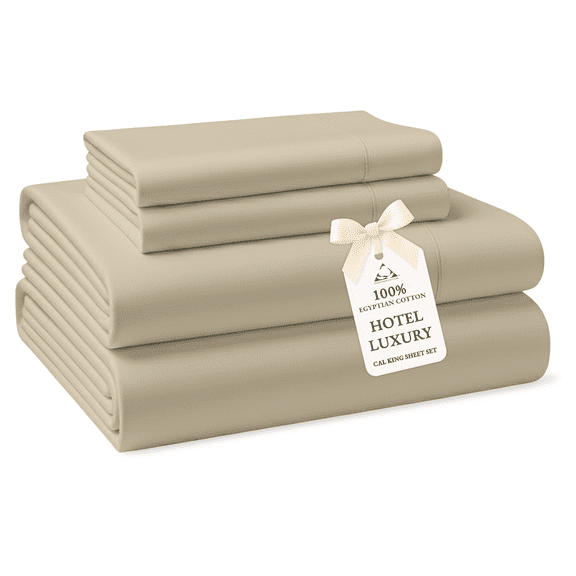 Casa Platino Cal King Bed Sheets Set – 100% Egyptian Cotton Sheets, Everyday Hotel Style Softness with Sateen Finish, Deep 15” Pocket – Linen