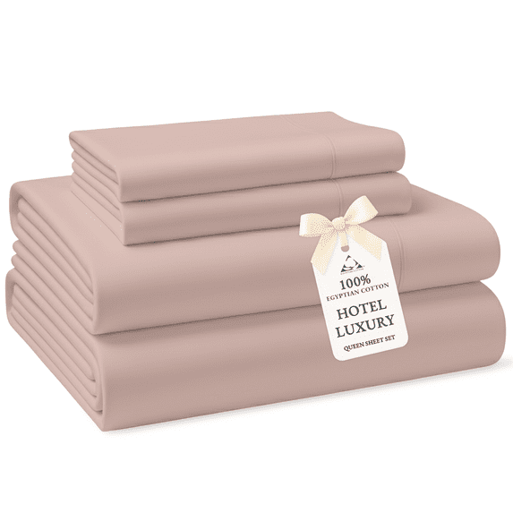 Casa Platino 100% Egyptian Cotton Sateen Sheets Queen Set – Hotel Luxury Comfort for All-Season Sleep, 15” Fitted Sheet – Sepia Rose