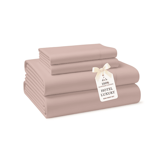 Casa Platino 100% Egyptian Cotton King Sheets Set – Luxury Hotel Comfort for Restful Sleep, 15” Fitted Sheet, Machine Washable – Sepia Rose