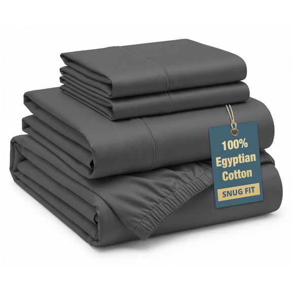 Casa Platino 100% Egyptian Cotton California King Sheet Sets – Hotel Luxury Soft Sateen Finish Night Comfort, Snug Fit 15" Deep Pocket, Fade Resistant, Machine Washable – Charcoal