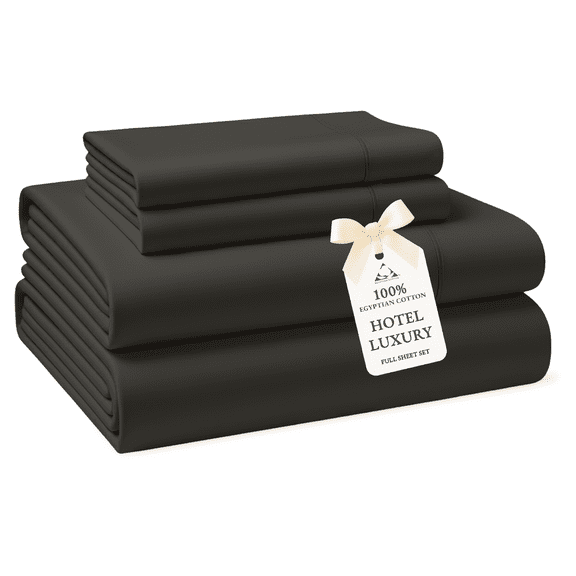 Casa Platino Full Size Bed Sheets – 100% Egyptian Cotton Bedding Sheets, Premium Hotel Sateen Finish Softness, Machine Washable, Deep 15” Pocket – Charcoal