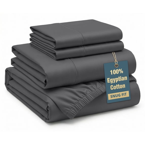 Casa Platino 100% Egyptian Cotton Sheets Set – 4 Piece Full Size Bed Sheets, Premium Hotel Sateen Finish Softness, Machine Washable,Fully Elasticized Reinforced 15" Deep Pocket – Charcoal