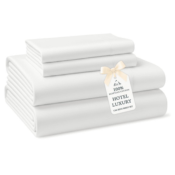 Casa Platino Cal King Size Sheets Set – 100% Egyptian Cotton Bed Sheets, Cooling Soft Hotel Sateen, Fade Resistant, Deep 15” Pocket – White