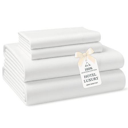 Casa Platino King Sheet Set – 100% Egyptian Cotton Bedding Sheets, Everyday Hotel Style Luxury, Sateen Finish, 15” Deep Pocket, Easy to Wash – White