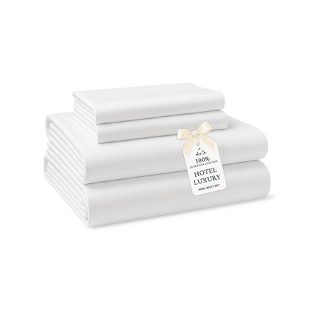 Casa Platino King Sheet Set – 100% Egyptian Cotton Bedding Sheets, Everyday Hotel Style Luxury, Sateen Finish, 15” Deep Pocket, Easy to Wash – White