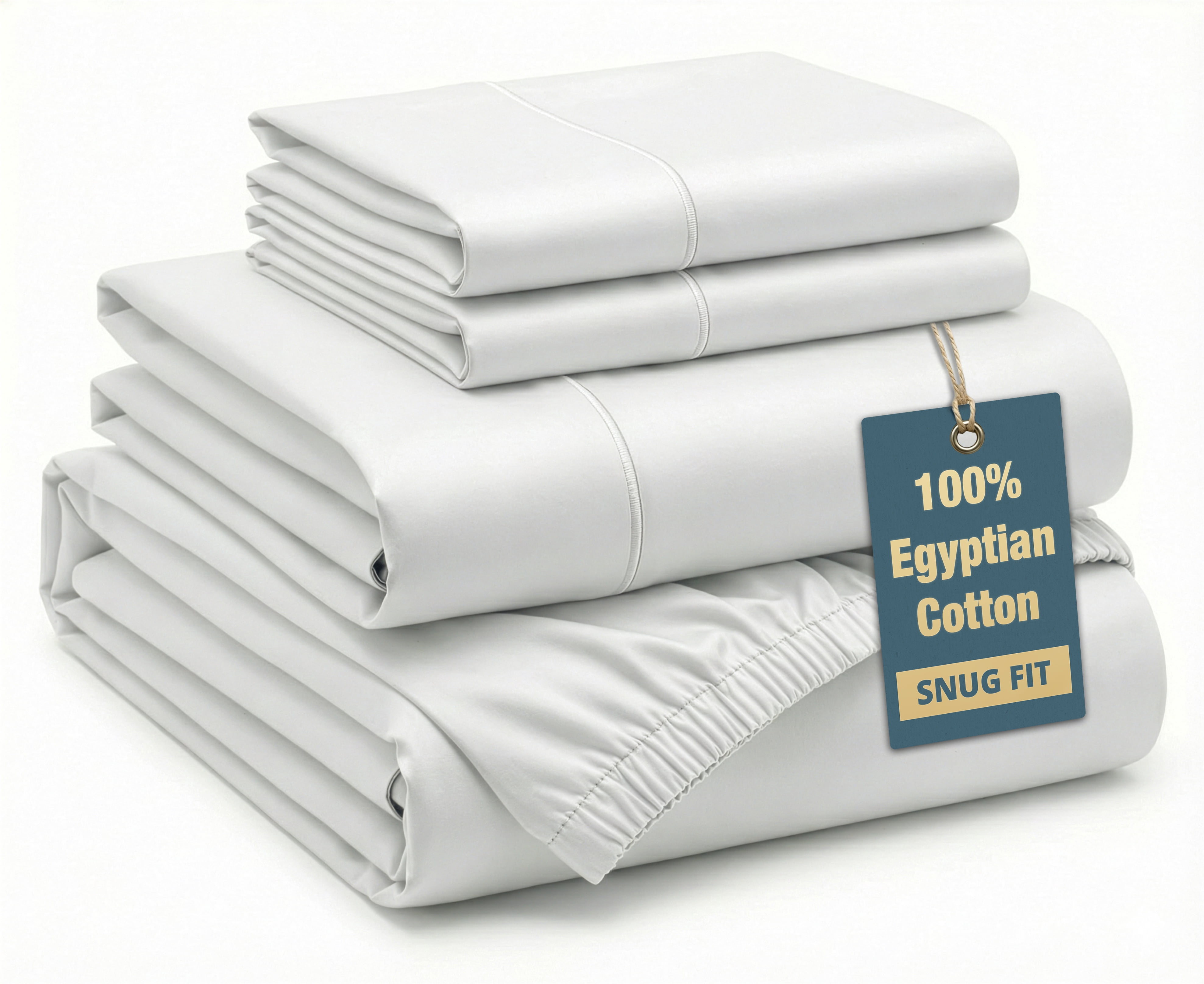 Casa Platino 100% Egyptian Cotton Sheets – Silky Sateen Weave Queen Sheets Set for Everyday Comfort, 15" Deep Pocket, Breathable Hotel-Quality Soft Luxury You Can Feel – White