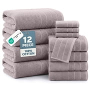 Casa Platino 12 Piece Bath Towel Set - Includes Bath Towels, Hand Towels & Washcloths - Platinum
