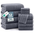 thumbnail image 1 of Casa Platino 12 Piece Towel Set, 4 Bath Towels 30x60 inch, 4 Hand Towels & 4 washcloths (13" x 13"), Highly Absorbent Cotton Towels for Bathroom - Ultimate Grey, 1 of 8