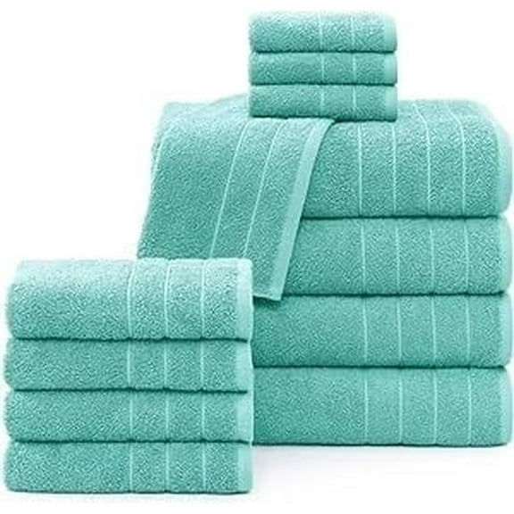 Casa Platino 12 Piece Bath Towels Set - Includes 4 Large Bath Towels, 4 Hand Towels & 4 Washcloths - Soft Absorbent Cotton Towels for Bathroom - Aqua Sky